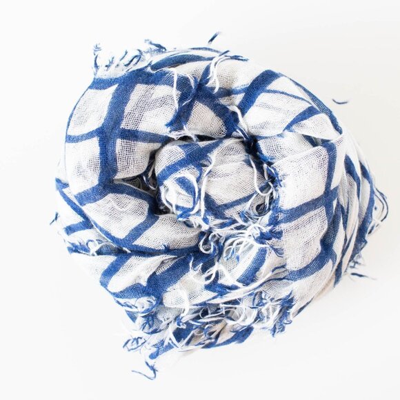 CHAN LUU C/S Brush Stroke Check Scarf In Estate Blue - Cashmere & Silk